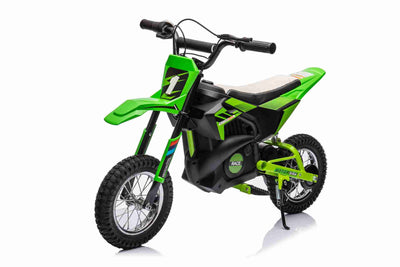 24V SCRAMBLER DIRTBIKE MOTORBIKE - 24V - 250W - LEATHER SEAT / AIR WHEEL - GREEN/BLACK