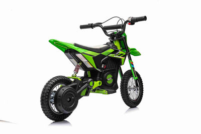 24V SCRAMBLER DIRTBIKE MOTORBIKE - 24V - 250W - LEATHER SEAT / AIR WHEEL - GREEN/BLACK