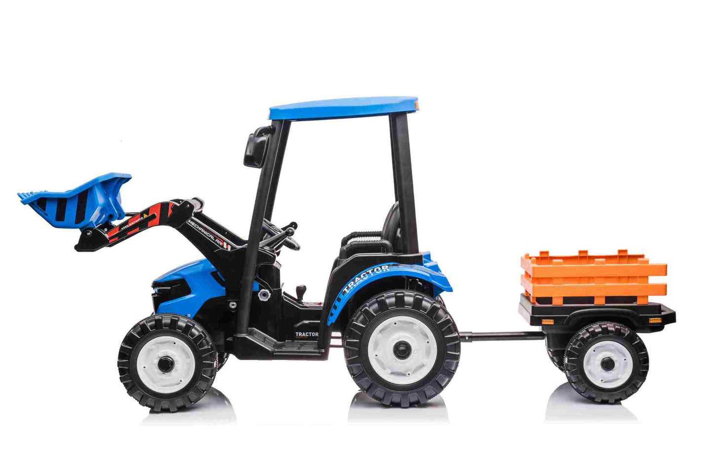 HOLLAND STYLE HIGH ROOF TRACTOR WITH BUKET & TRAILER - 24V - BLUE