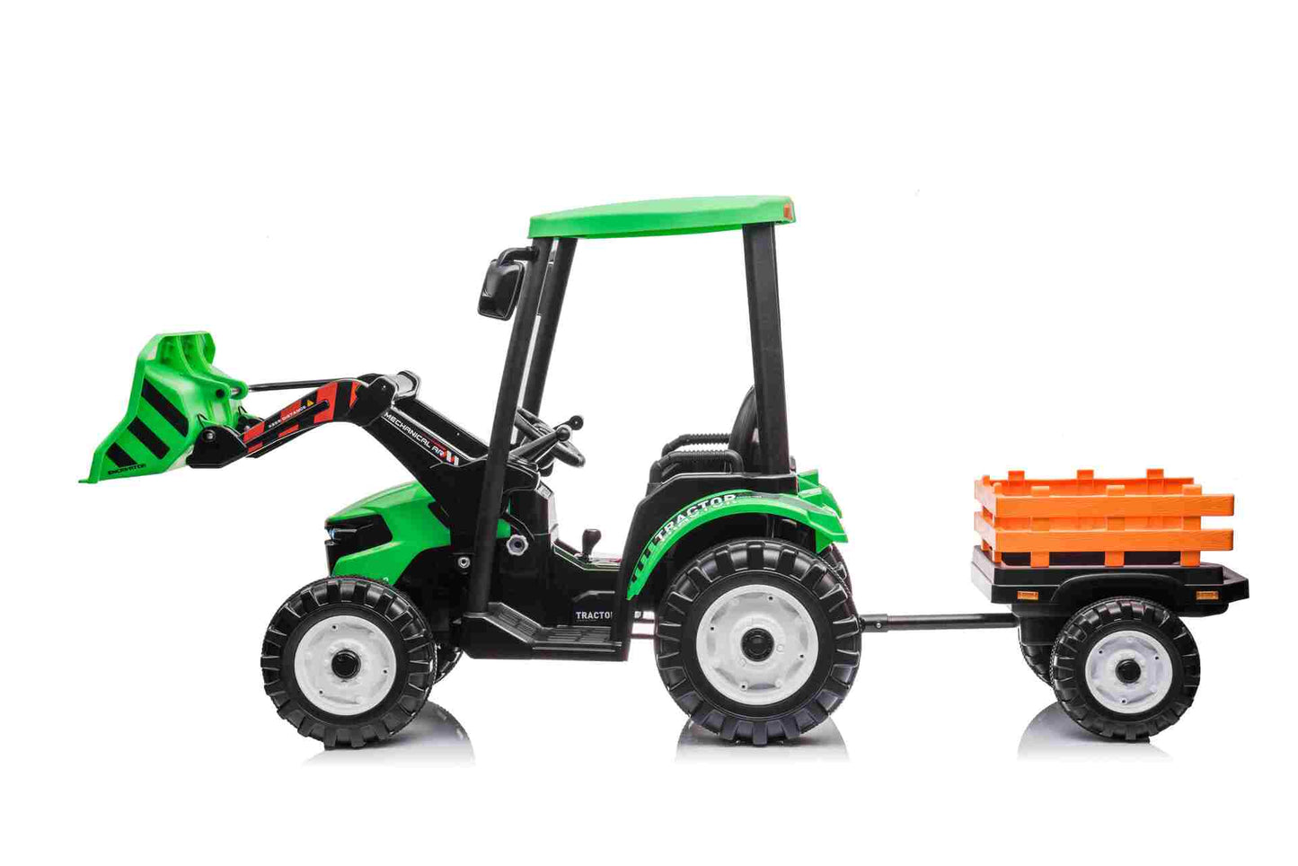 HOLLAND STYLE HIGH ROOF TRACTOR WITH BUKET & TRAILER - 24V - GREEN (KML)