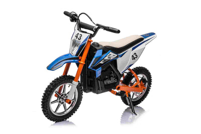 36V SCRAMBLER DIRTBIKE MOTORBIKE - 36V - 500W - LEATHER SEAT / AIR WHEEL - BLUE/ORANGE