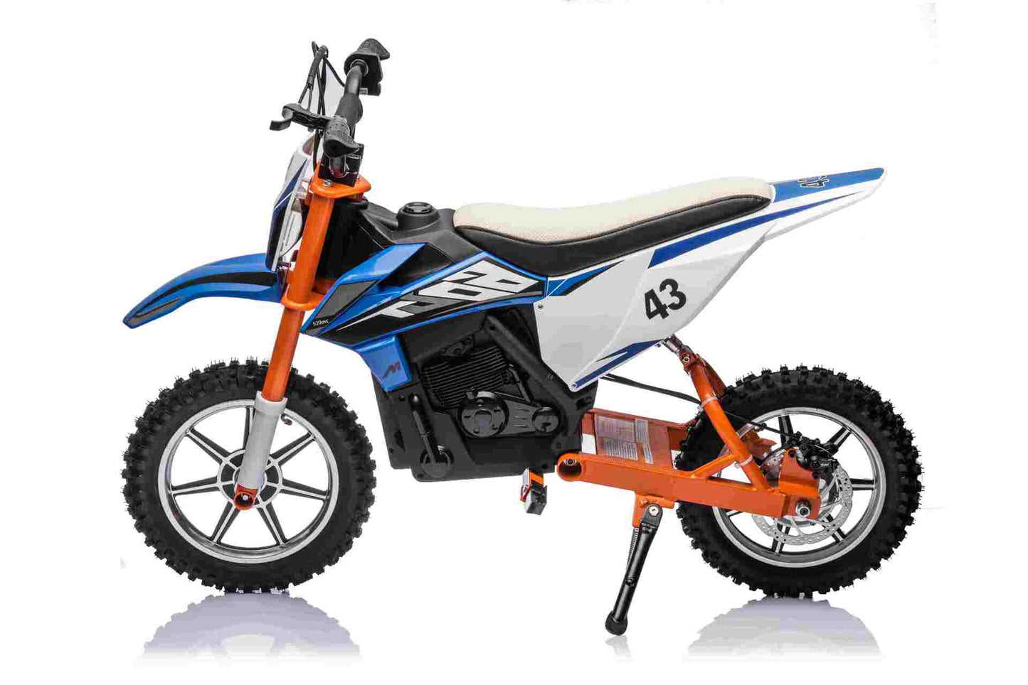 36V SCRAMBLER DIRTBIKE MOTORBIKE - 36V - 500W - LEATHER SEAT / AIR WHEEL - BLUE/ORANGE