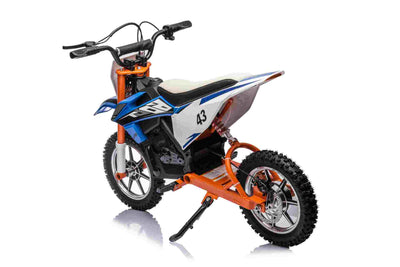 36V SCRAMBLER DIRTBIKE MOTORBIKE - 36V - 500W - LEATHER SEAT / AIR WHEEL - BLUE/ORANGE