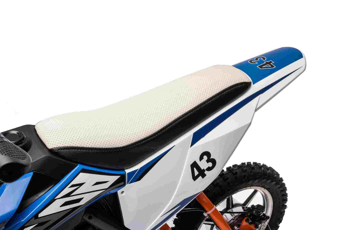 36V SCRAMBLER DIRTBIKE MOTORBIKE - 36V - 500W - LEATHER SEAT / AIR WHEEL - BLUE/ORANGE