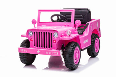 JEEP WILLY VINTAGE 12V CHILDREN'S RIDE ON CAR - LEATHER SEAT - EVA WHEELS - MP3 (PINK)