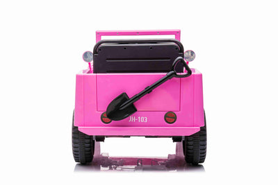 JEEP WILLY VINTAGE 12V CHILDREN'S RIDE ON CAR - LEATHER SEAT - EVA WHEELS - MP3 (PINK)