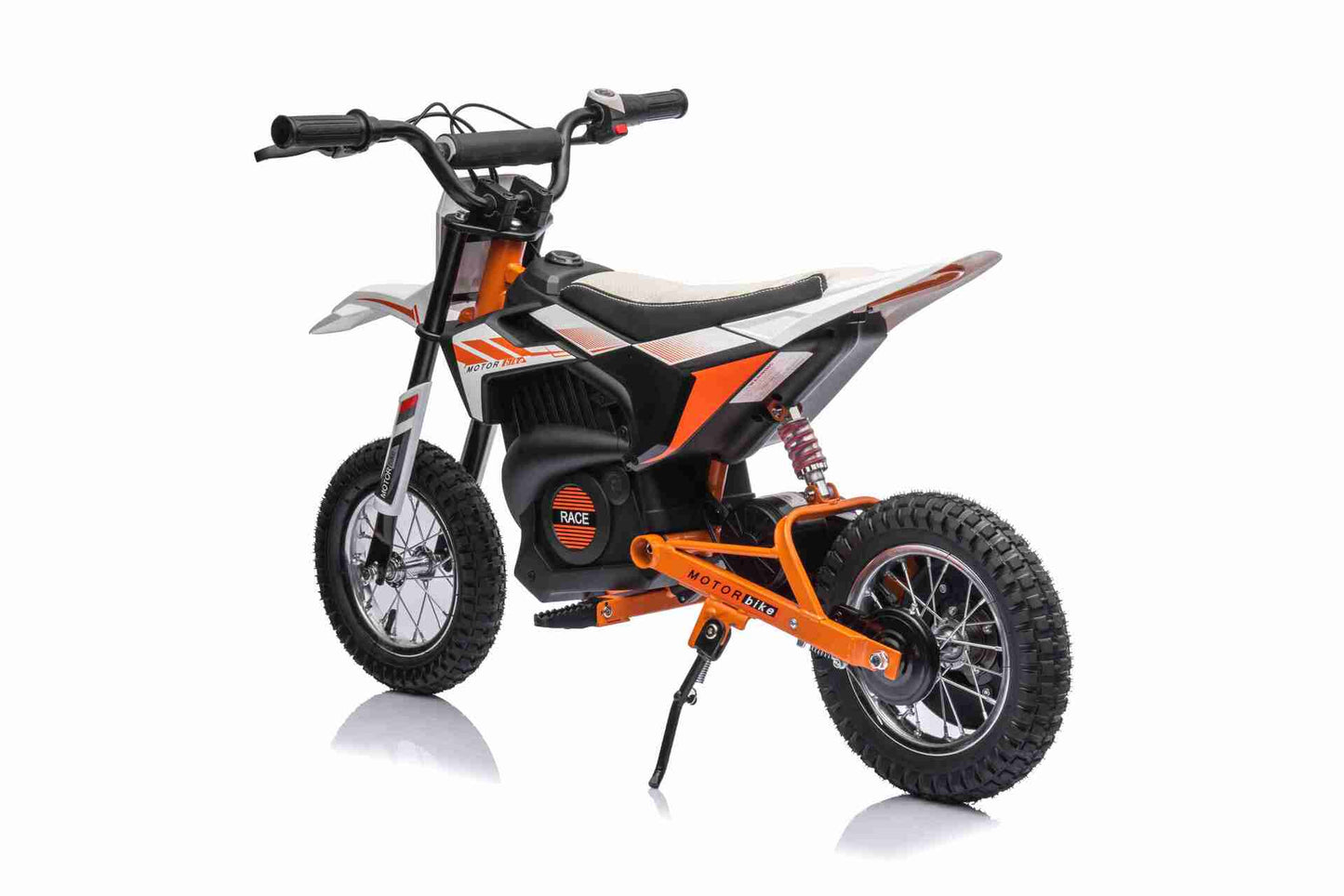 24V SCRAMBLER DIRTBIKE MOTORBIKE - 24V - 250W - LEATHER SEAT / AIR WHEEL - WHITE/ORANGE (KML)