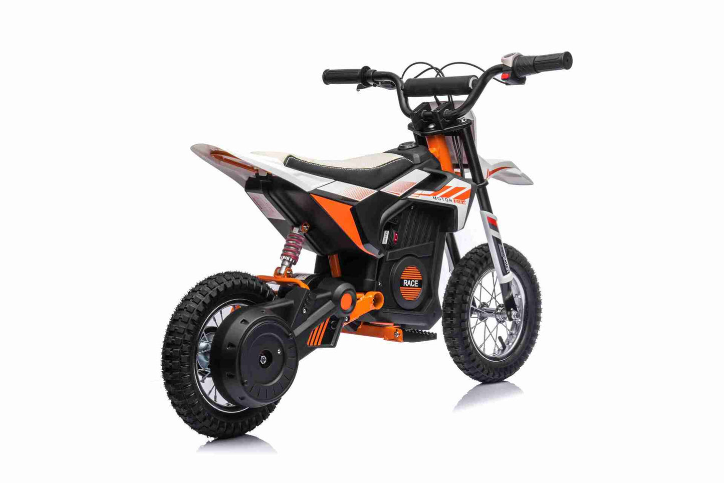 24V SCRAMBLER DIRTBIKE MOTORBIKE - 24V - 250W - LEATHER SEAT / AIR WHEEL - WHITE/ORANGE (KML)