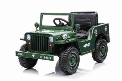 JEEP WILLY VINTAGE 12V CHILDREN'S RIDE ON CAR - LEATHER SEAT - EVA WHEELS - MP3 (ARMY GREEN)