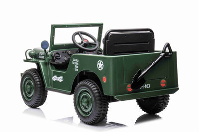 JEEP WILLY VINTAGE 12V CHILDREN'S RIDE ON CAR - LEATHER SEAT - EVA WHEELS - MP3 (ARMY GREEN)